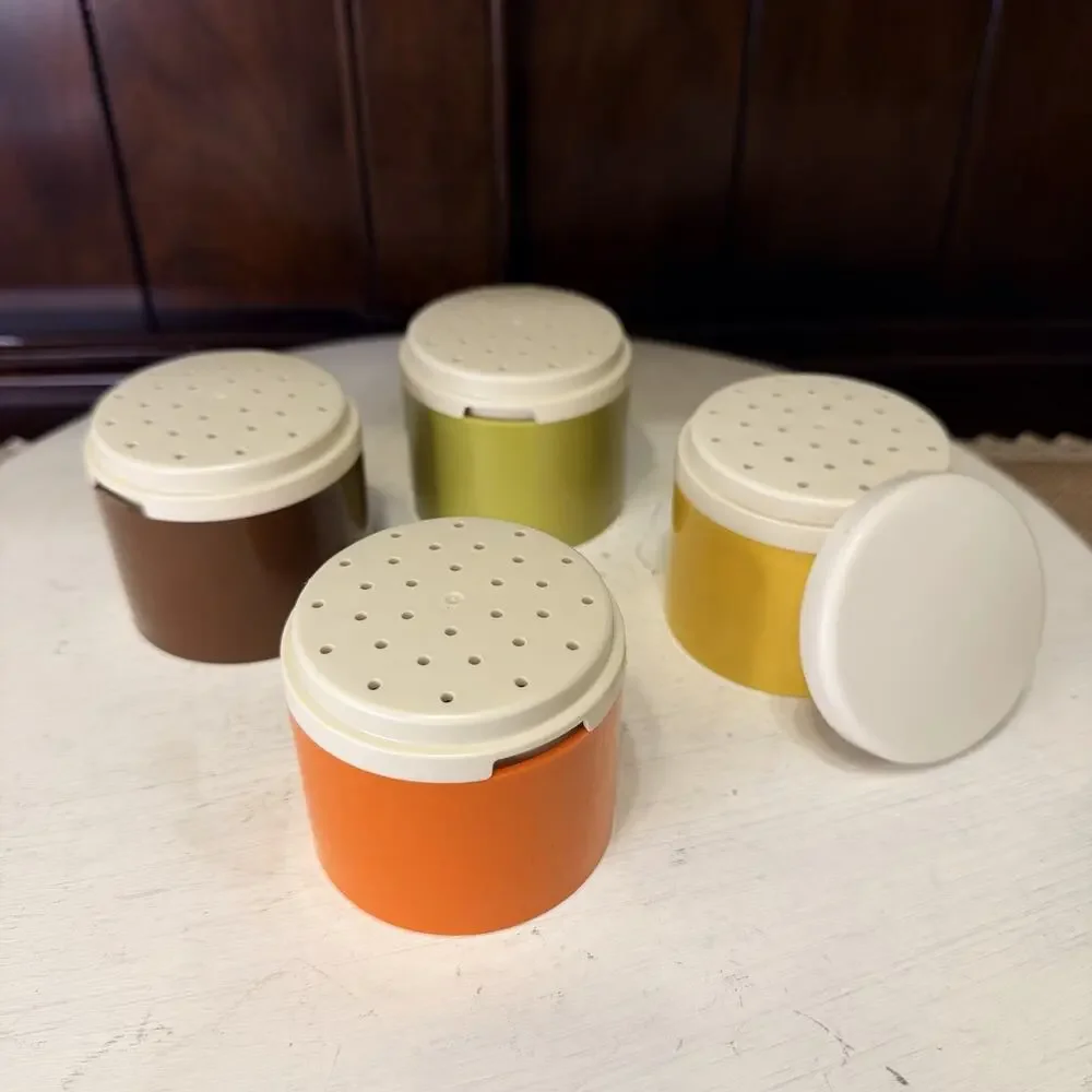 Vintage Tupperware Harvest Spice Canisters Salt Pepper Shakers Lot 7 Pc